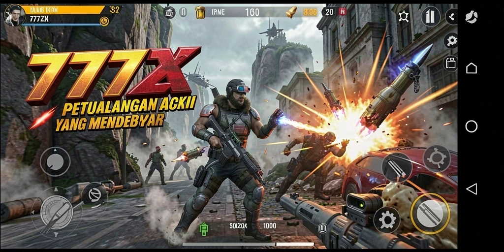 Screenshot gameplay 777ZX dengan aksi baku tembak yang intens.