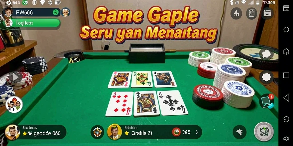 Screenshot gameplay <strong>FW66</strong> menunjukkan suasana permainan Gaple yang seru.