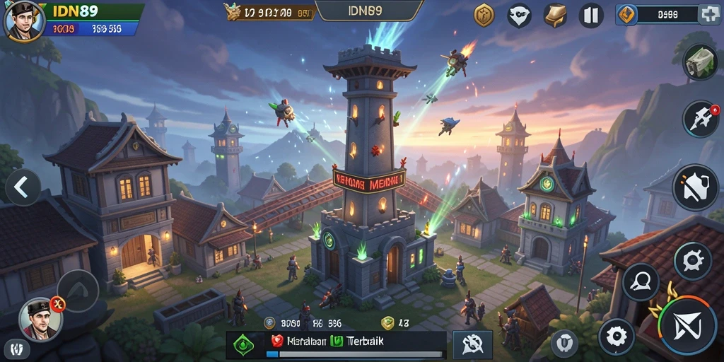 Screenshot gameplay IDN89 menampilkan aksi menara pertahanan yang seru.