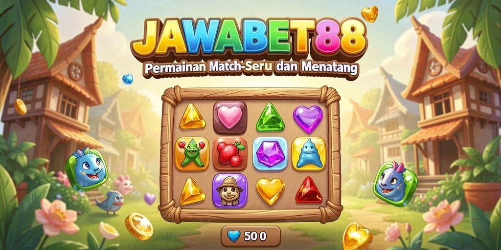 Gameplay seru JAWABET88 dengan tantangan Match-3 yang menarik.