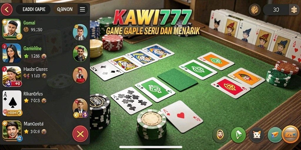 Tampilan menarik gameplay Gaple KAWI777 dengan fitur multiplayer.