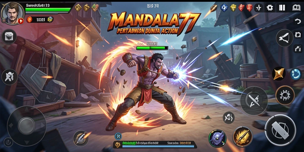 Screenshot gameplay MANDALA77 menampilkan aksi pertarungan yang mendebarkan.