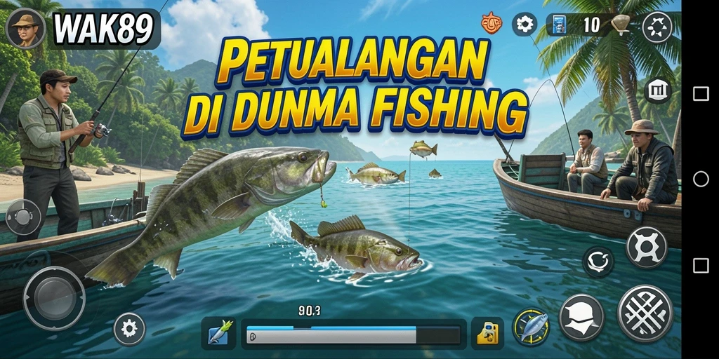 Screenshot gameplay WAK89 menampilkan petualangan memancing yang mendebarkan.